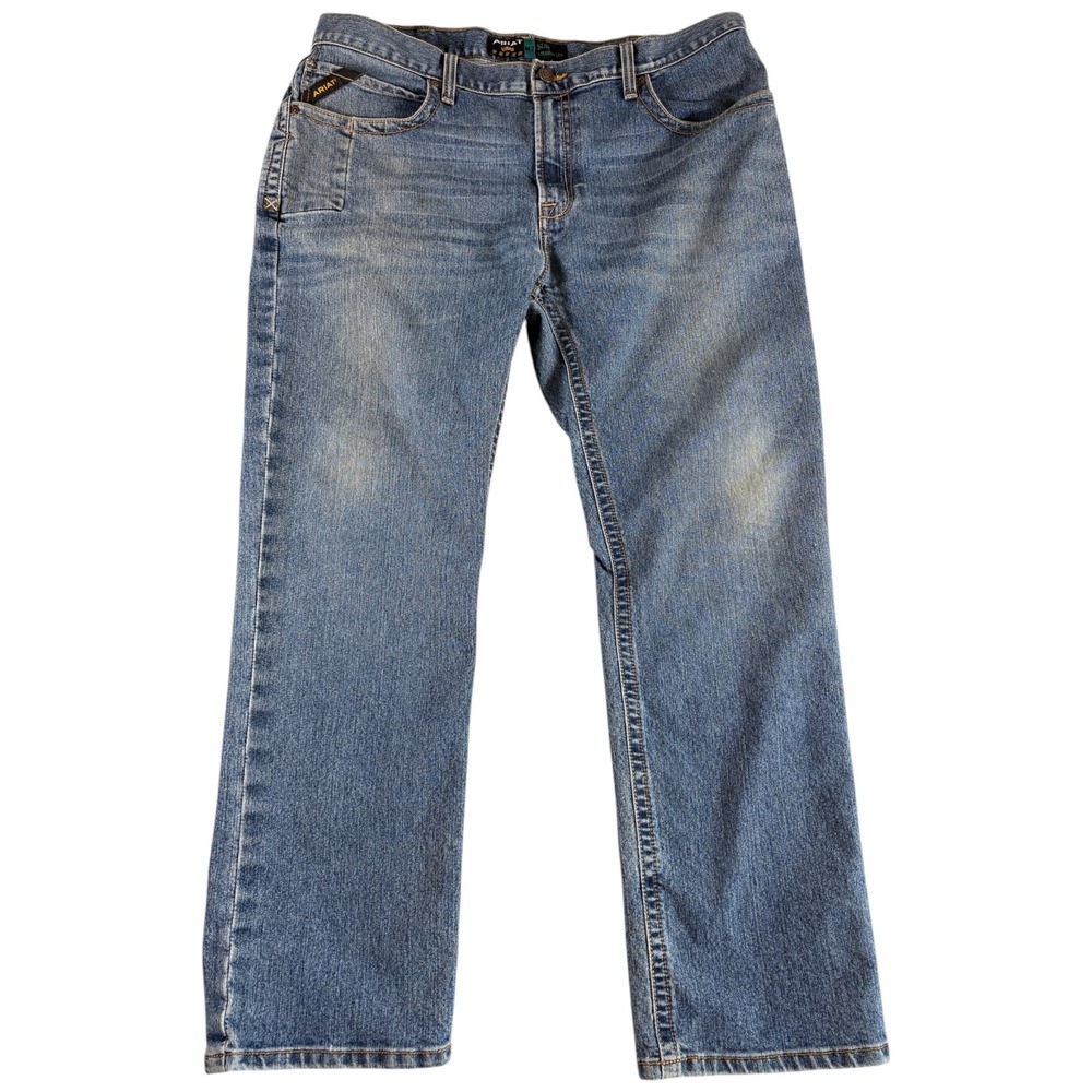 Ariat Rebar M7 Slim Straight Leg Jeans Men's 40x32 Med Blue Workwear Distressed